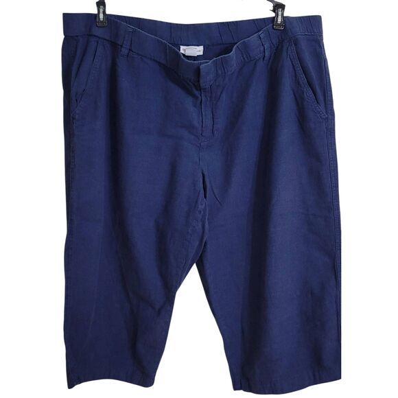 Liz Claiborne Navy Wide Leg Cropped Cotton Linen Pants Sz XXL - Picture 1 of 5